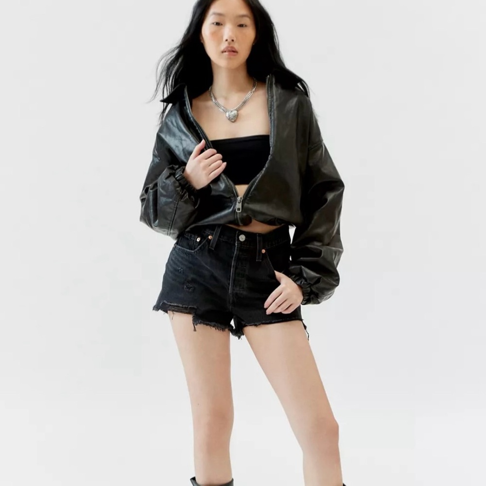 High Waisted Black Denim Shorts Levis 501 Black Denim High Rise 2.5” Shorts - Picture 2 of 6